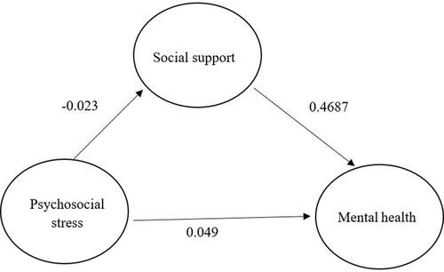 Figure 2 The mediating effect model of social support between mental health and psychosocial stress.