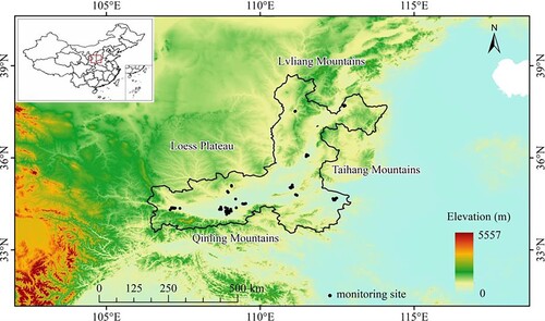 Figure 1. Elevation of the study area and location of environmental monitoring sites.