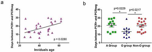 Figure 4. Age and blood groups as factors for viral clearance.