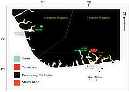 Figure 1. Location map of Niger Delta showing study area.