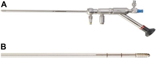 Figure 4 TRUCLEAR™ Operative Hysteroscope 5.0 (A) and the morcellator device 2.9 (B).