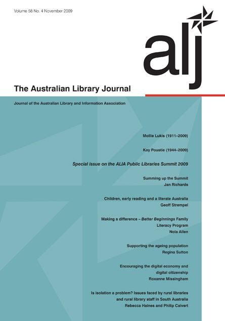 Cover image for The Australian Library Journal, Volume 58, Issue 4, 2009