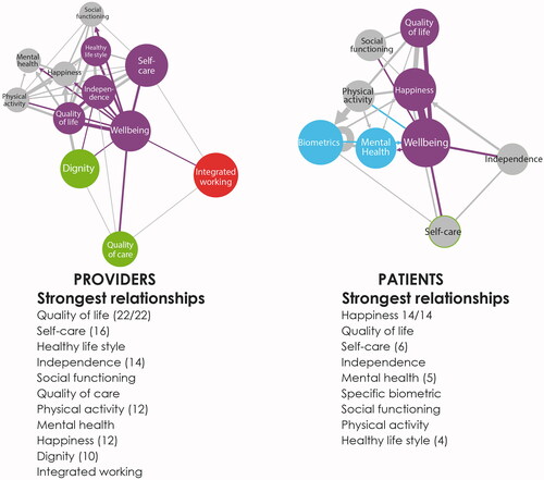 Figure 8. Wellbeing strongest relationships for providers and patients.