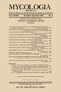 Cover image for Mycologia, Volume 73, Issue 6, 1981