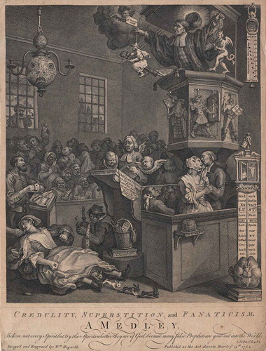 Figure 2. William Hogarth, Credulity, Superstition and Fanaticism, a Medley, engraving, 1762, 46.3 × 33 cm. Special Collections, Baillieu Library, University of Melbourne.