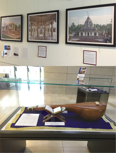 A section of the ‘Music and Poetics of Devotion’ exhibit at William H. Hannon Library, LMU. Tanpurni handcrafted by Bhai Baldeep Singh. Photo taken by author.