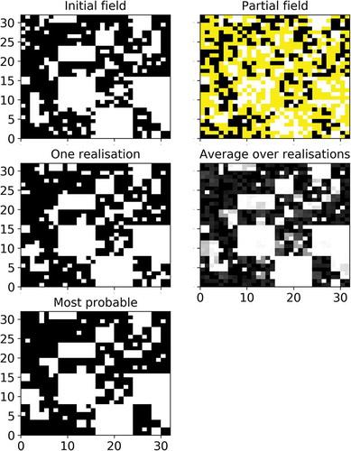 Figure 5. Outputs in two dimensions of the conditional β-model for an initial field simulated with c = 0.2