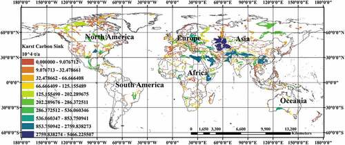 Figure 4. Distribution of the CO2 consumed by the global carbonate karstification.