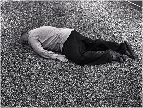 FIGURE 4. Ai Weiwei re-enacts the Alan Kurdi image at the Israel Museum in 2017 for the art installation Maybe, Maybe Not. Photo credit courtesy of Ai Weiwei Studio.