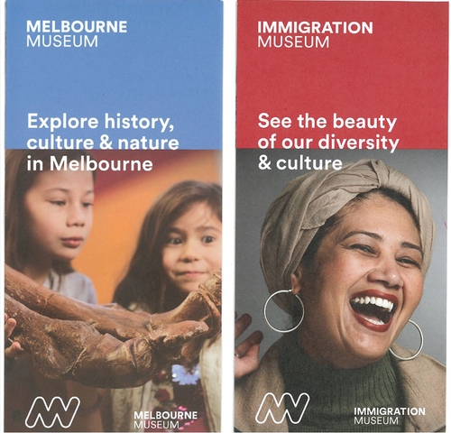 Figure 4. Individual brochures: Immigration Museum and Melbourne Museum.Footnote33 Printed brochures. Courtesy: Creative Victoria.