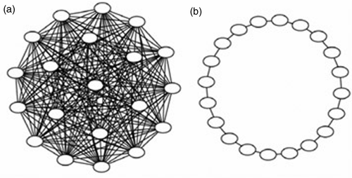 Figure 3. gbest (left) and lbest sociometric pattern.