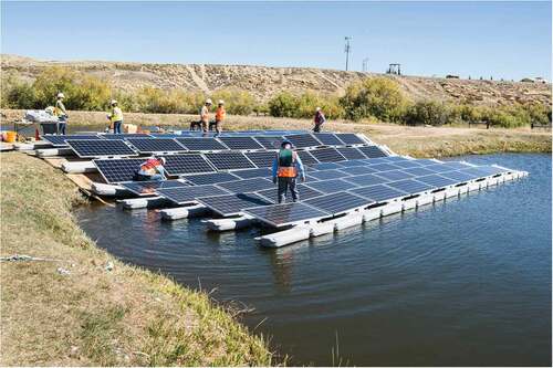 Figure 5. A floating photovoltaic array on a water retention pond at a Colorado water facility in the United States.