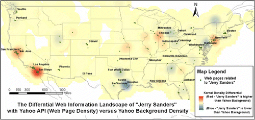 Figure 6. The differential web information landscape of ‘Jerry Sanders’ versus Background Information Landscape (with Yahoo Search Results).