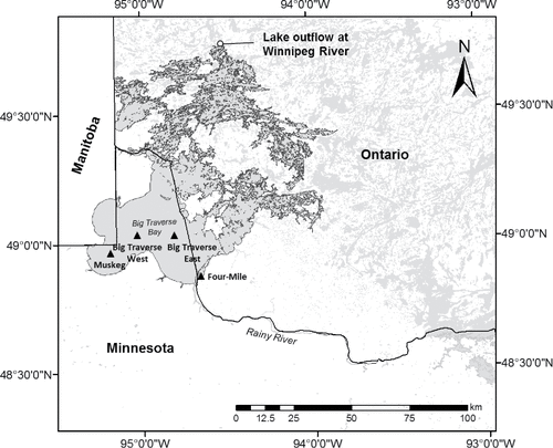 Figure 1. Sediment sampling station locations in the Lake of the Woods.