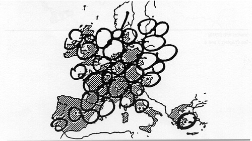 Figure 4. The ‘bunch of grapes’ – a vision of more balanced development in Europe. Source: Kunzmann and Wegener (Citation1991).