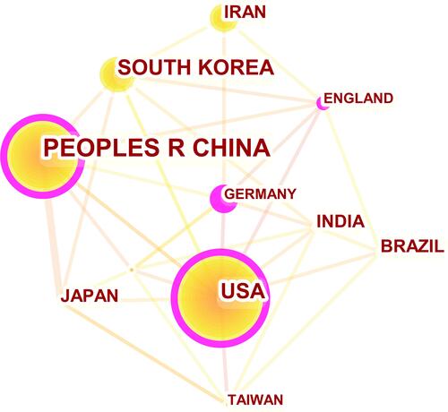 Figure 4 Collaboration network between countries/regions.