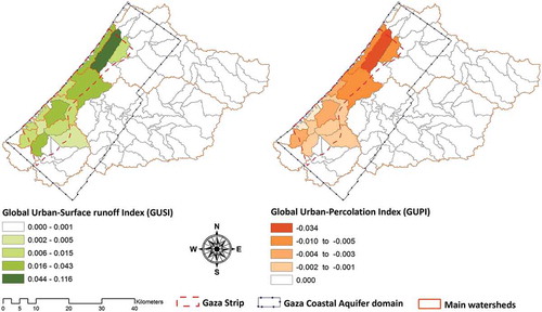 Figure 13. Global urban-surface runoff index and global urban-percolation index.