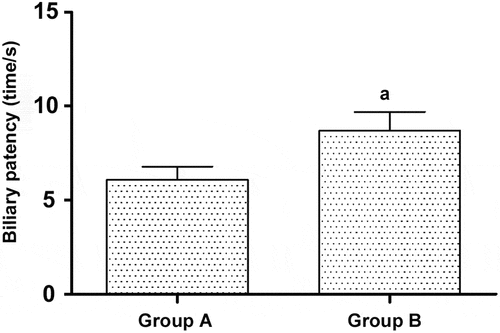 Figure 1. Comparison of biliary patency time after treatment between the two groups of patients.