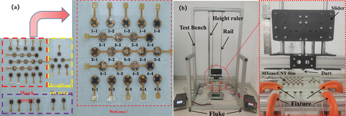 Figure 8. (a) sensor array area.Each sensor is assigned an independent number, and the data changes of each sensor in the experiment are recorded. (b) Low-velocity impact test setup.