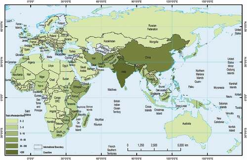 Figure 3. The total number of affected people in countries of the Belt and Road region from 2015 to 2019.