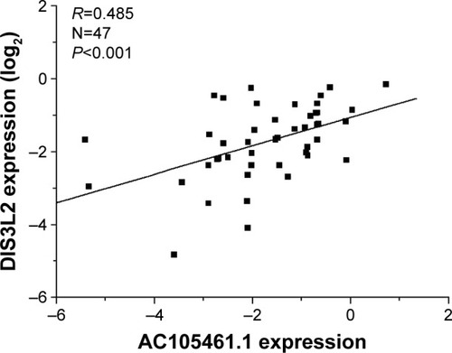 Figure 2 AC105461.1 expression was correlated with DIS3L2 (P<0.001).