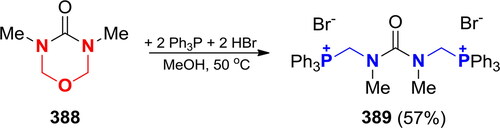 Scheme 227. Reaction of 3,5-dimethyl-1,3,5-oxadiazinan-4-one with Ph3P in the presence of HBr.