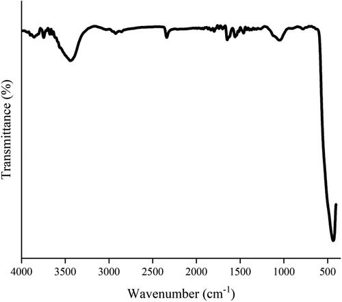 Figure 3. FT-IR spectrum for ZnO NPs.