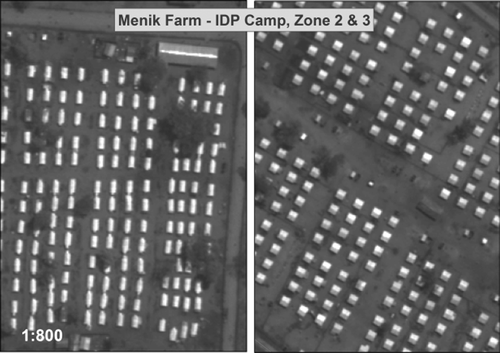 Figure 3.  A sample of tents located inside Menik Farm IDP camp. WorldView-1 imagery © Digitalglobe 2009, distributed by e-GEOS.