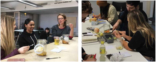 Figure 1. Urban Antibodies studio workshop with guest artist Rebecca Beinart: Students preparing homemade tonic water via hot/cold extraction using cinchona bark, citrus and aromatic spices, and taste-testing it 24 hours later.