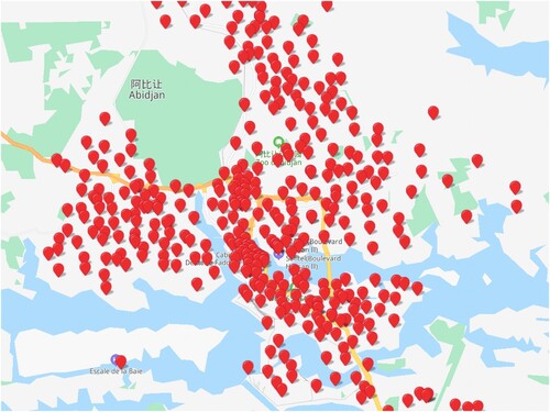 Figure 1. Location of Abidjan base stations.