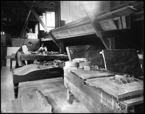 Figure 11. Models being prepared by Victor and Cosmos Mindeleff (1885) based on their architectural studies of the Southwest Pueblos. Smithsonian Institution Archives, Record Unit 95, Box 28, Folder: 31SIA-MNH-3674.