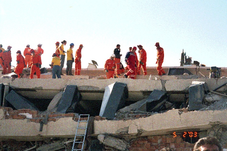 Figure 4. The dormitory building of Çeltiksuyu Basic Education School collapsed during the 2003 Bingol earthquake. Eighty-four students and teacher killed.