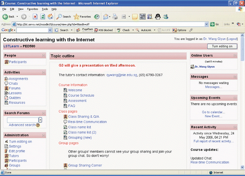 Figure 1. The home page of the learning environment