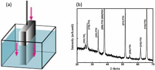 Figure 13. Dip coating: (a) process schematic and (b) XRD of a dip coated TiOx films.