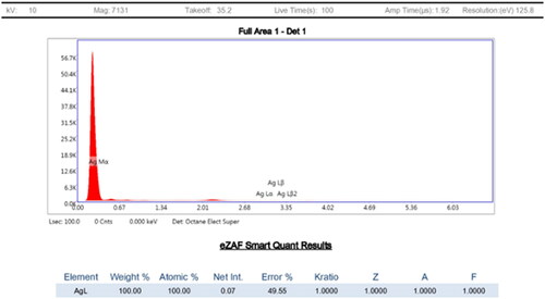 Figure 3. EDAX spectrum of the synthesised Ah-AgNPs.