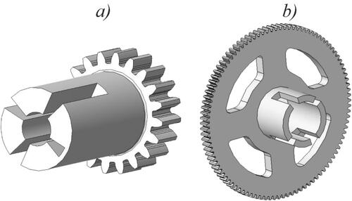 Figure 2. CAD drawing of the gears: (a) Crown and (b) Pinion.
