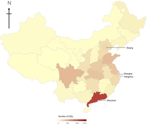 Figure 2. Spatial distribution of open system intermediaries in mainland China.Source: Tianyancha database.