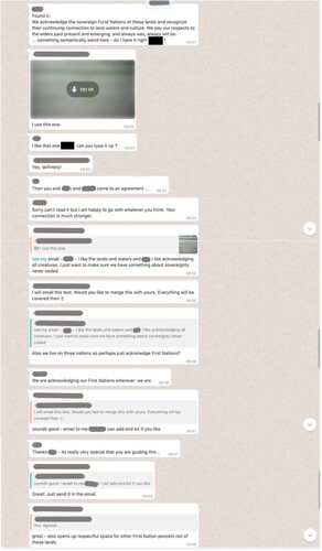 Figure 4. Screenshot that shows part of a WhatsApp exchange between members of the Earth team.