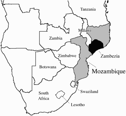 Fig. 1. Map of Mozambique and its neighbors