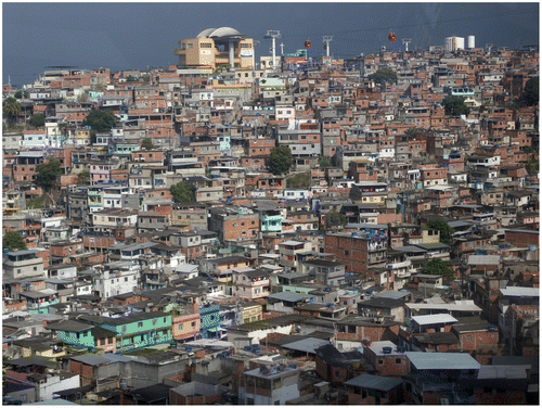 Figure 4 Favela Morro do Alemão in Rio de Janeiro: an overlay of several force fields with decreasing density over time. Gerhard Schmitt, The 2012.