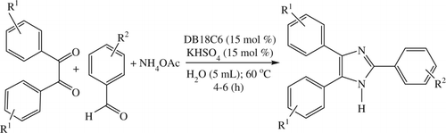 Scheme 2.  Synthesis of 2,4,5-trisubstituted imidazoles in an aqueous medium using DB18C6 and KHSO4 (15 mol%).