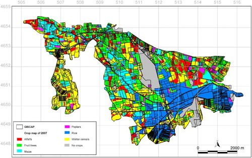 Figure 1. Crop map of 2007 with the GISCAP overlay. Source of crop map: produced from three Landsat-5 TM images and a hybrid classifier.