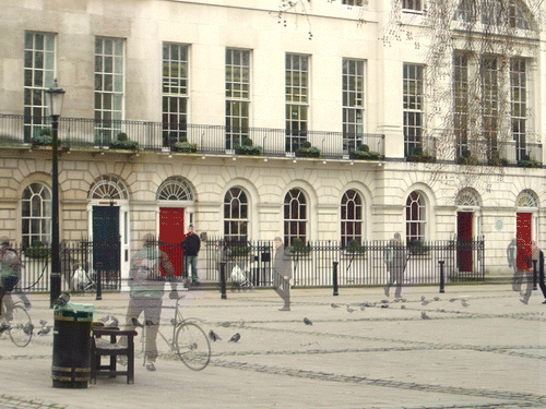 Figure 20 Fitzroy Square has been the subject of numerous field observations by the author, seeking to identify and decipher the various place-rhythms that define its temporal milieu. Photomontage by author, Summer 2005, “Freeze-time photography project”, 2008.