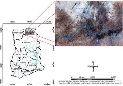 Figure 1. Map of the study area in the White Volta River Basin. For full color versions of the figures in this paper, please see the online version.