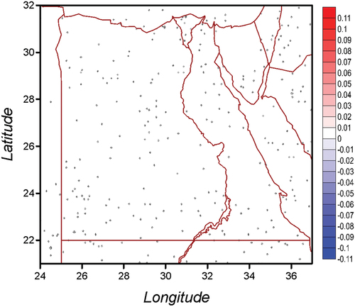 Figure 6. Difference in the indirect effect between using fine DHM 1′′ x 1′′ and using fine DHM 3′′ x 3′′ with the same coarse DHM 30′′ x 30′′ [units in cm].