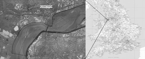 Figure 1.  Area of study with the flight path.