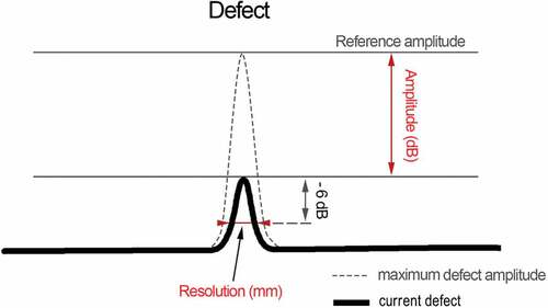 Figure 3. Amplitude and resolution extraction from TFM simulation images