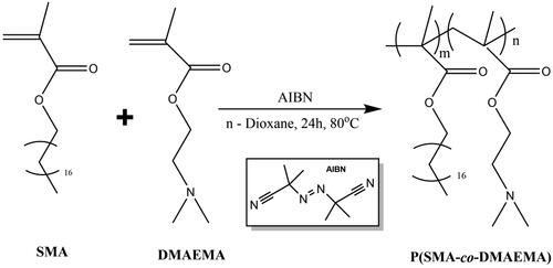 Scheme 1. Synthetic route for P(DMAEMA-co-SMA) copolymers utilising free-radical polymerisation.