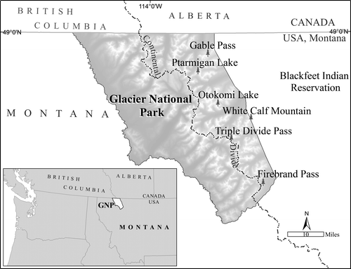 FIGURE 1 Treeline study sites within Glacier National Park, Montana, east of the Continental Divide.