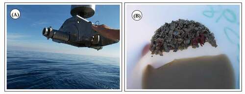 Figure 3. (a) Shipeck dredge. (b) Sediment sample. Source: OAPN